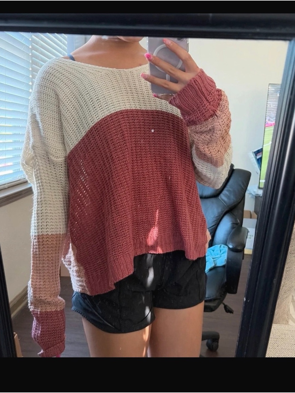 Derek Heart Cream, Rose & Blush Colorblock Crewneck Sweater